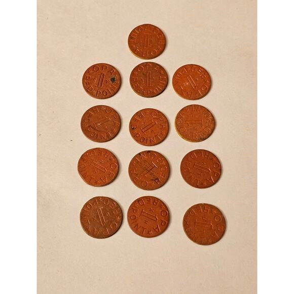 Vintage WW2 US Opa Red Point War Ration Points tokens Lot of 13(gg266) - Picture 1 of 9